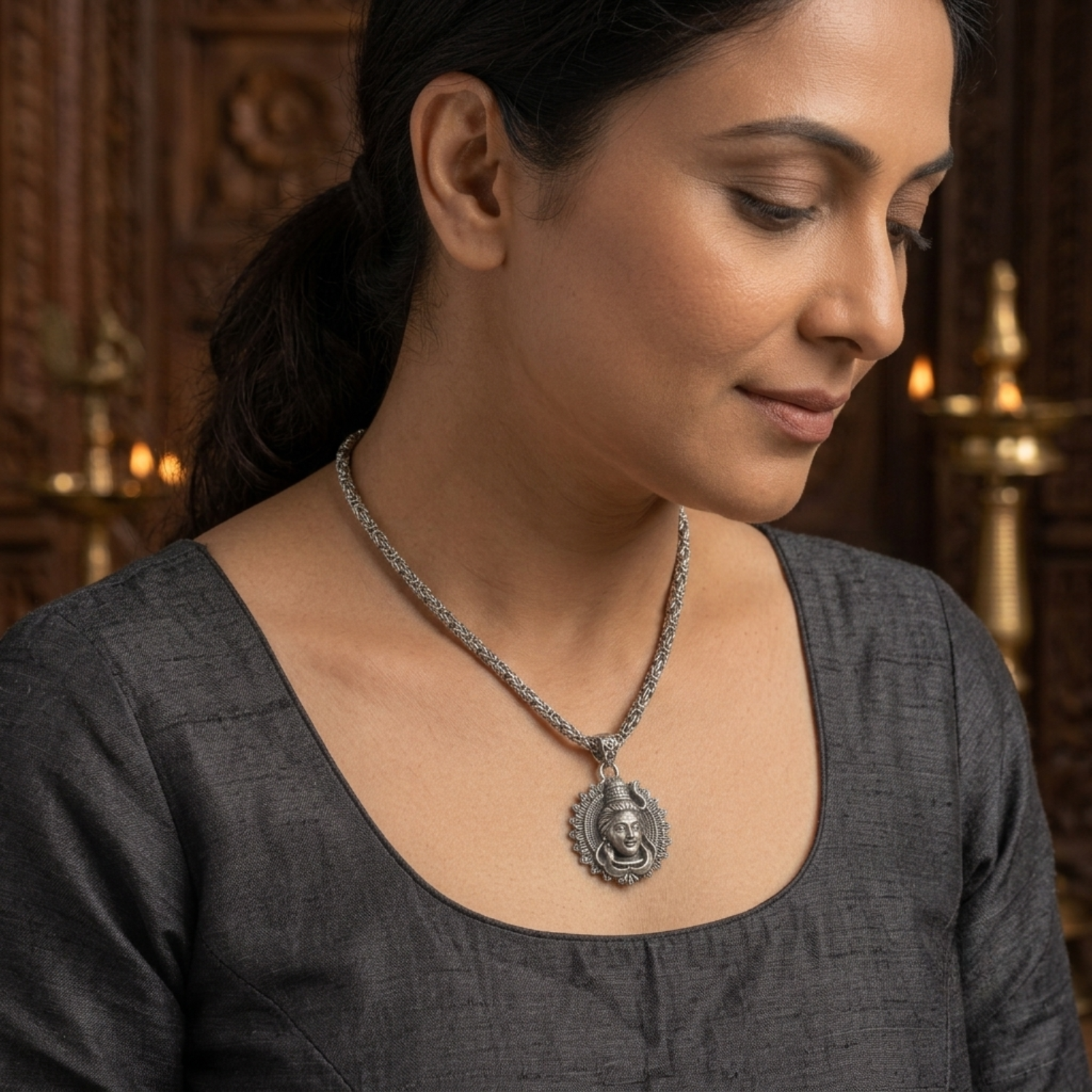 Silver Lord Shiva with Om Pendant