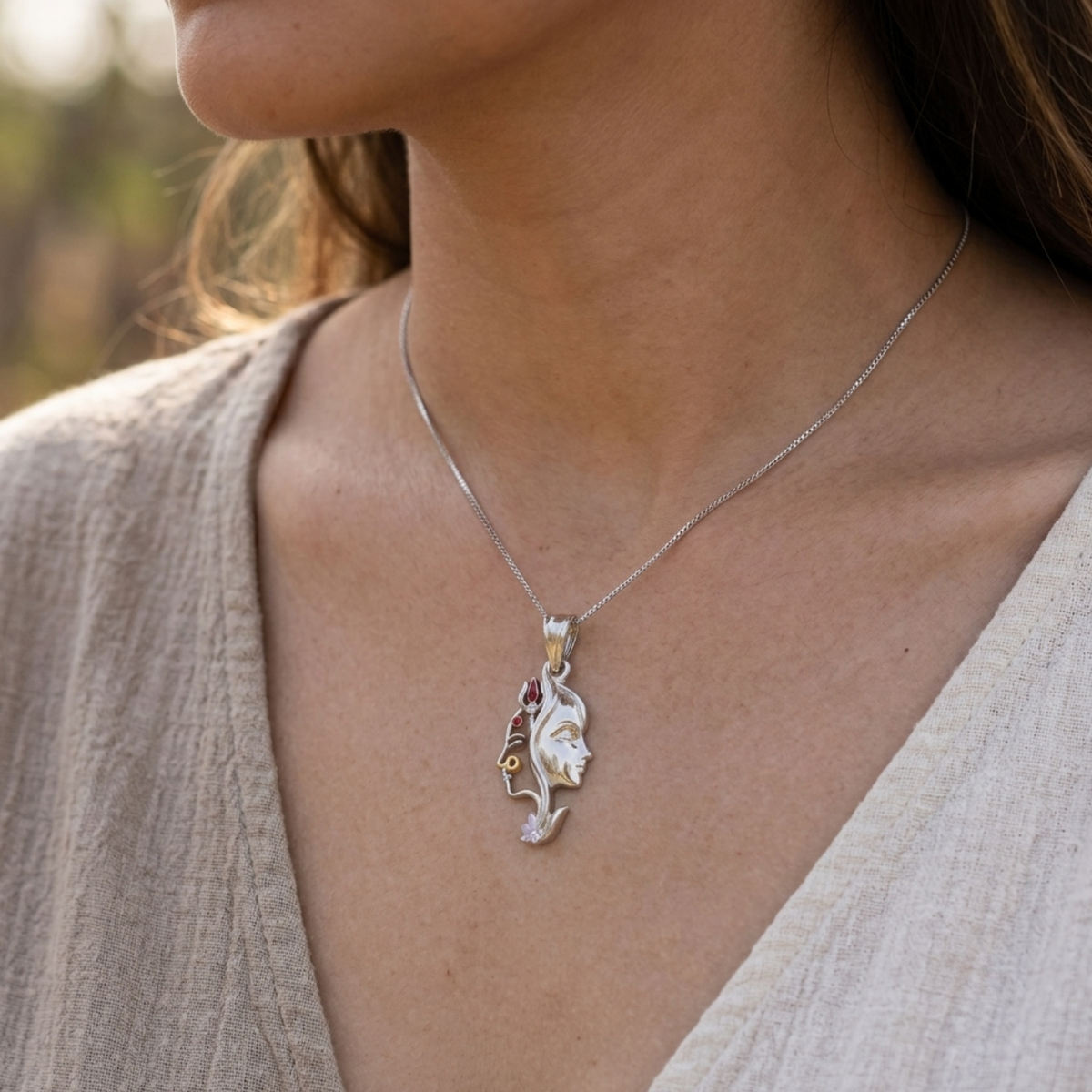 Silver Divine Grace Face Pendant