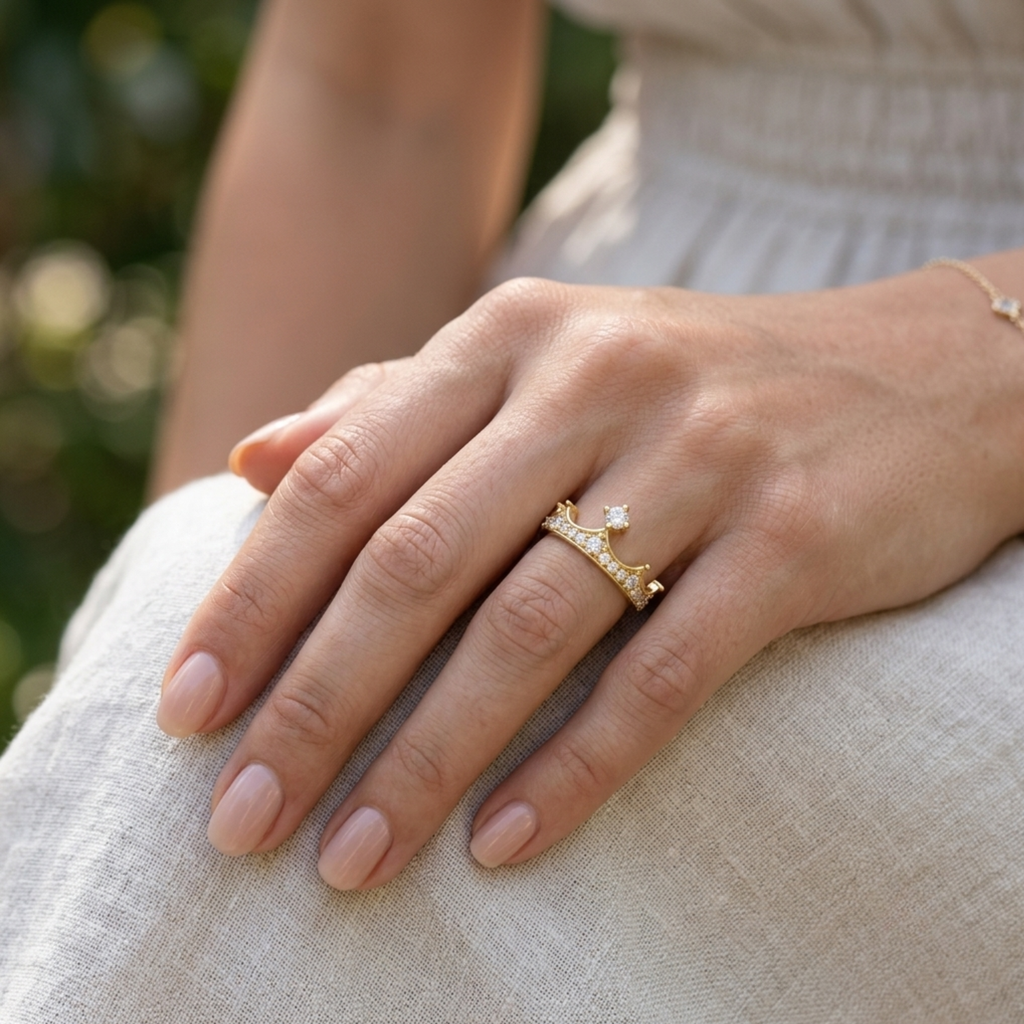 Silver Crown of Love Couple Rings