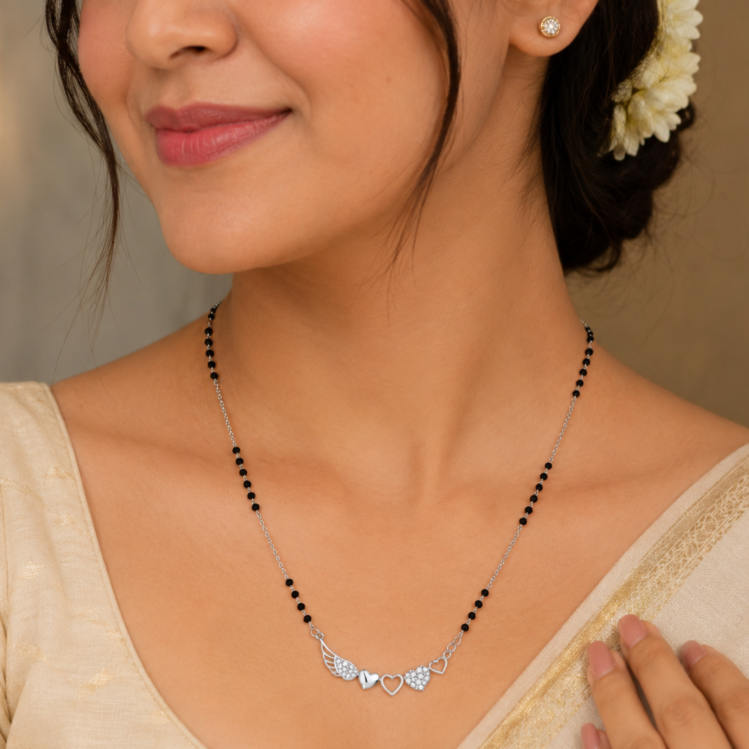Silver Angel Wing & Heart Mangalsutra