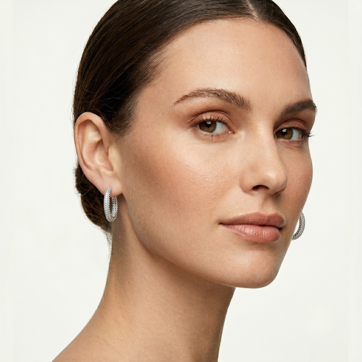 Silver Heartline Crystal Hoop Earrings