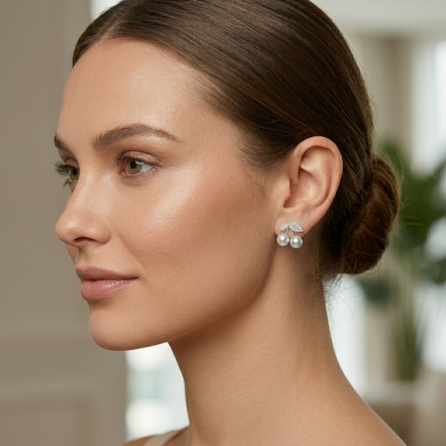 Silver Moonlit Cherry Studs Earrings