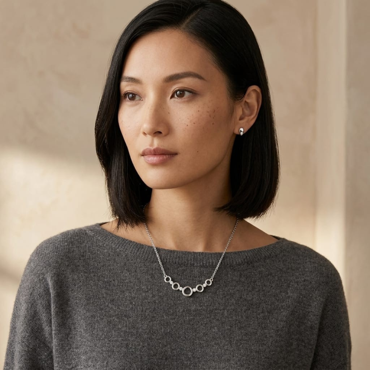 Silver Open Circle Sparkle Necklace
