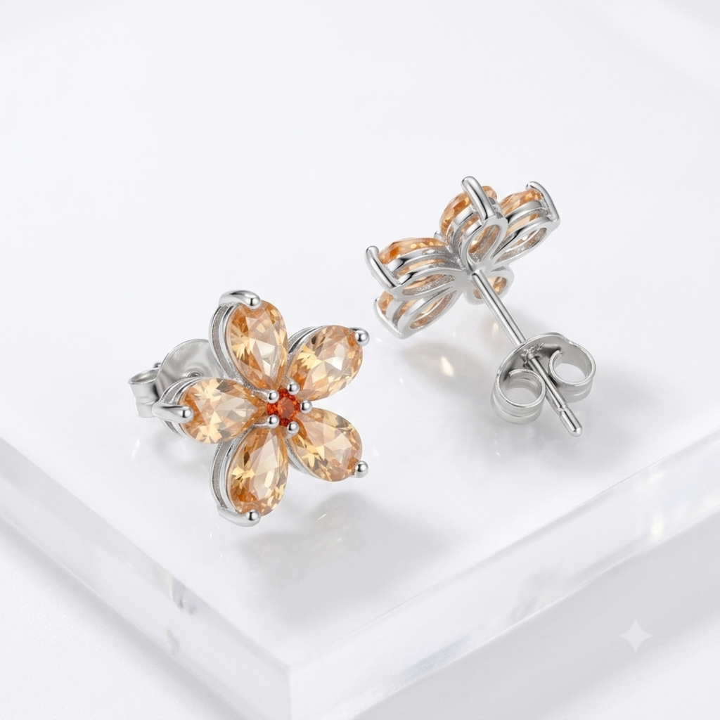 Silver Champagne Blossom Stud Earrings