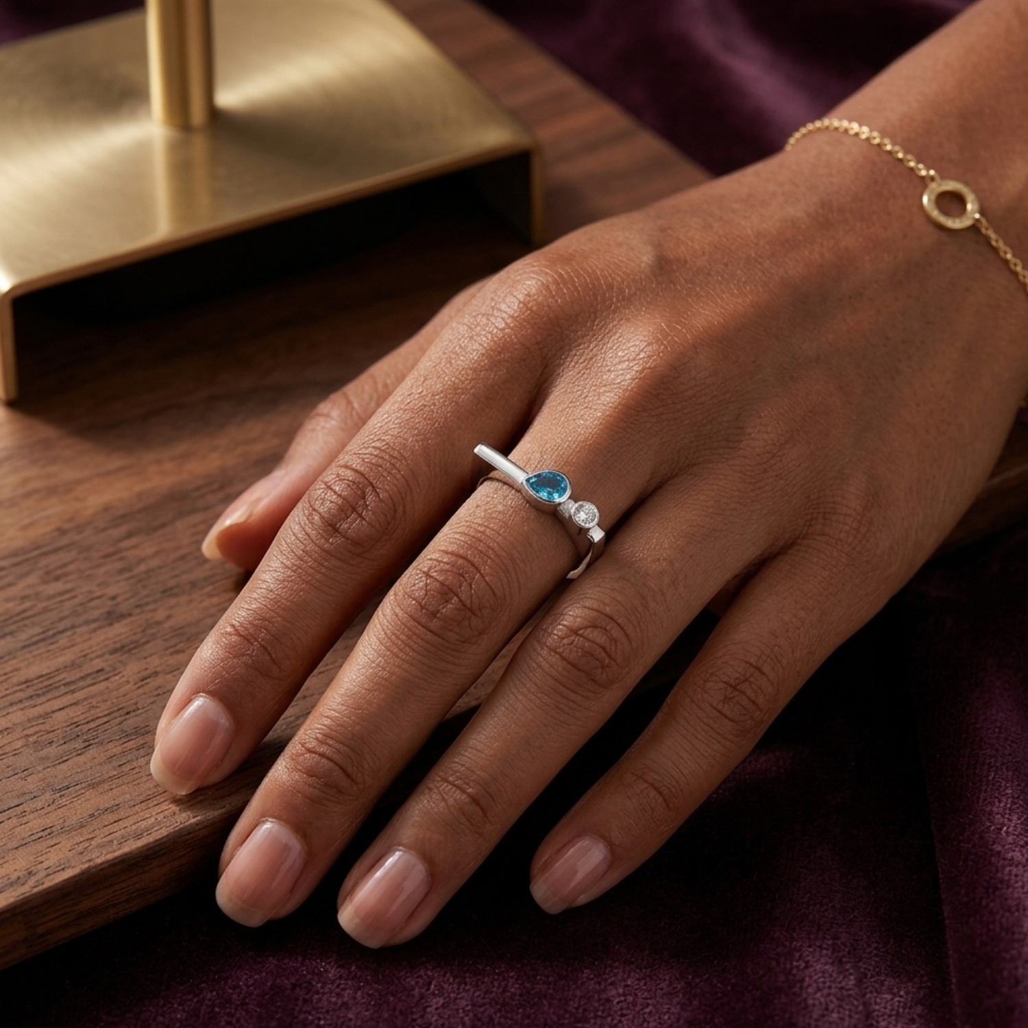 Silver Blue Pear Stackable Ring