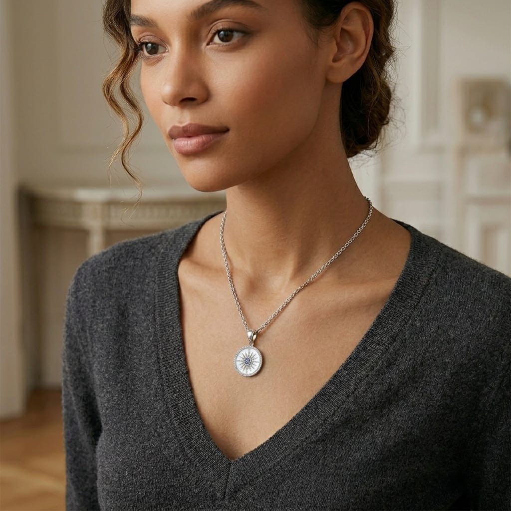 Silver Celestial Sun Necklace
