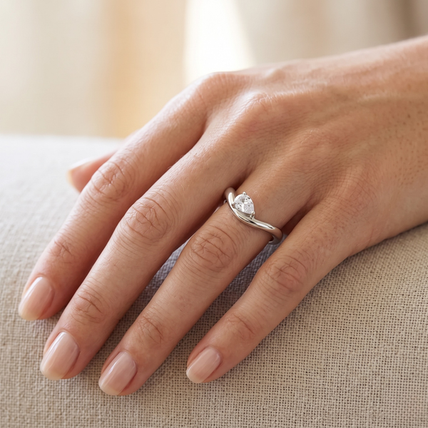 Silver Pear Solitaire Ring