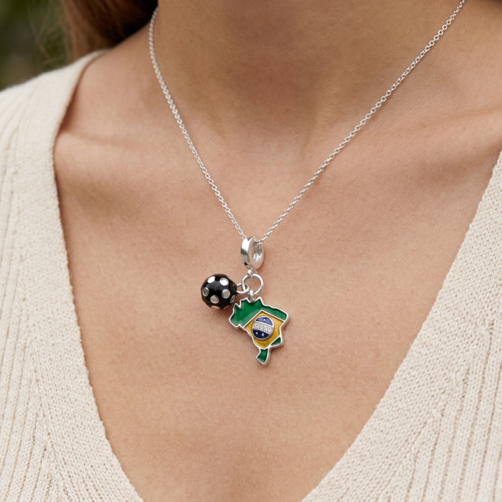 Silver Brazil Football Fan Charm