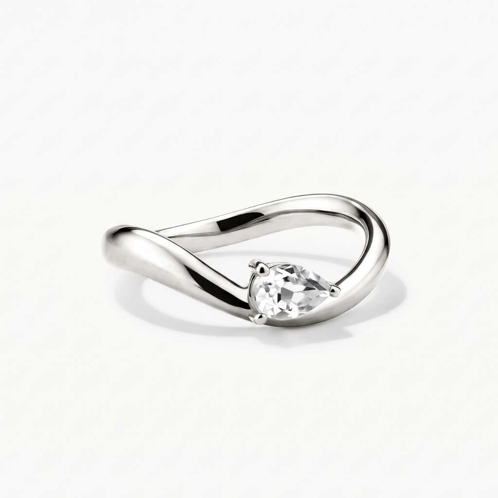 Silver Pear Solitaire Ring
