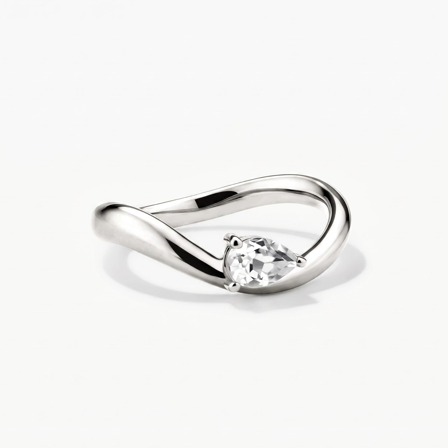 Silver Pear Solitaire Ring
