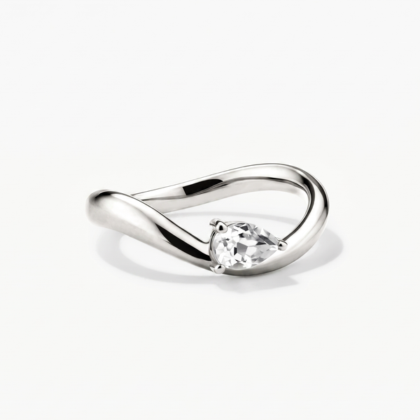 Silver Pear Solitaire Ring