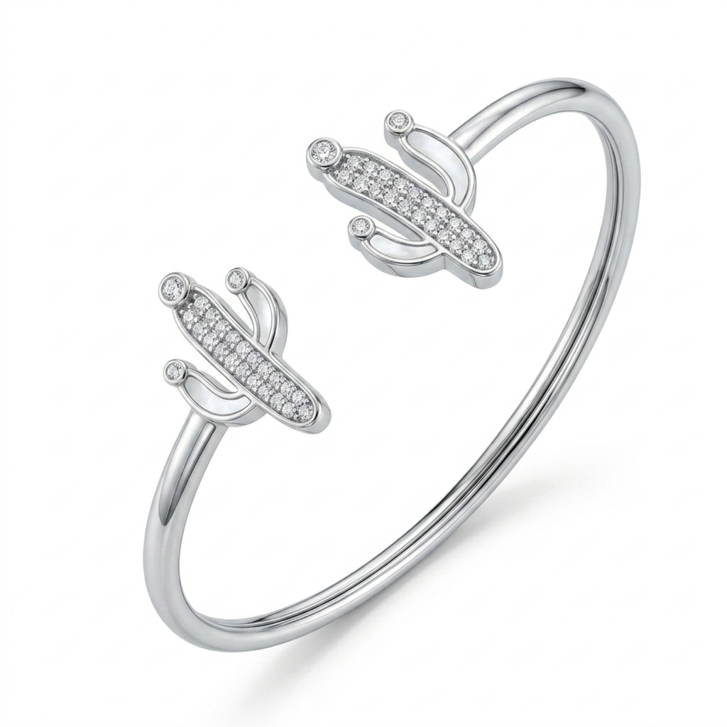Silver Sparkling Cactus Bangle