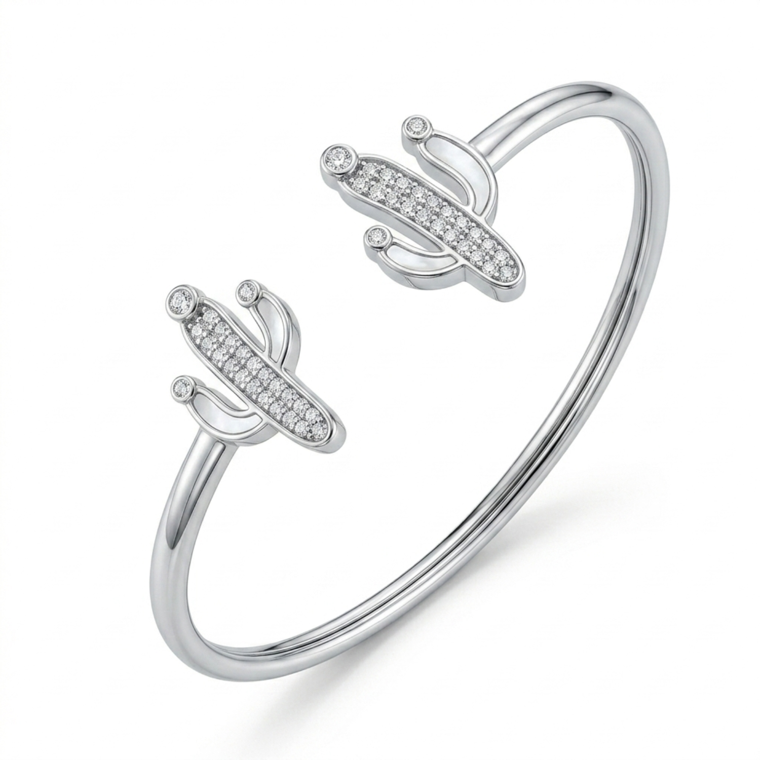 Silver Sparkling Cactus Bangle