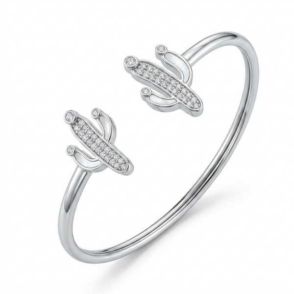 Silver Sparkling Cactus Bangle