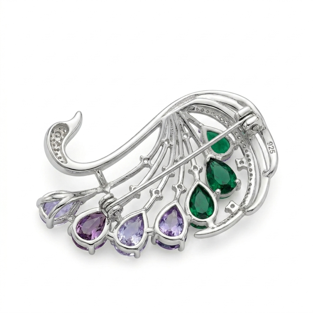 Silver Royal Peacock Brooch