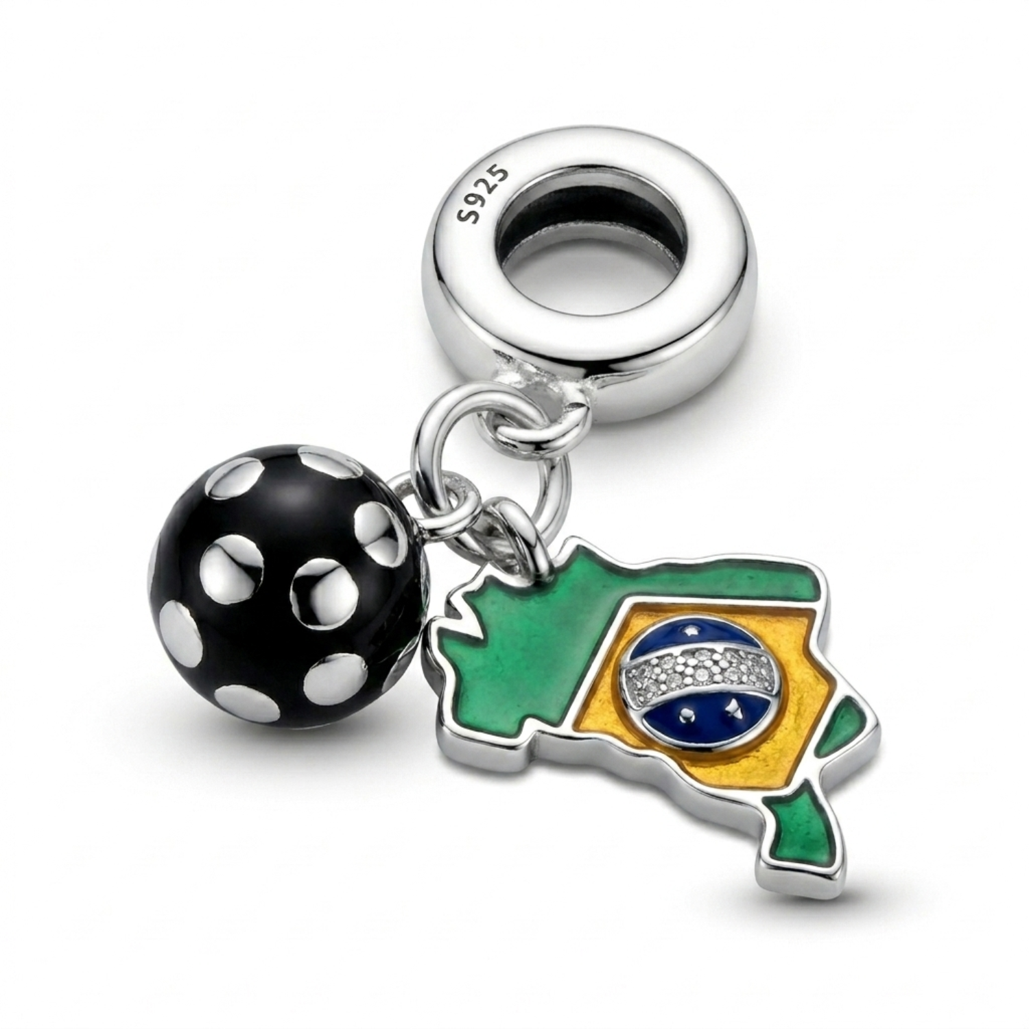 Silver Brazil Football Fan Charm
