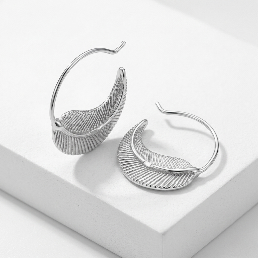 Silver Fern Hoop Earrings