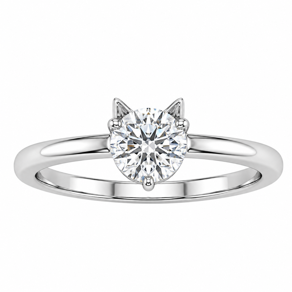 Silver Purrfect Love Solitaire Ring