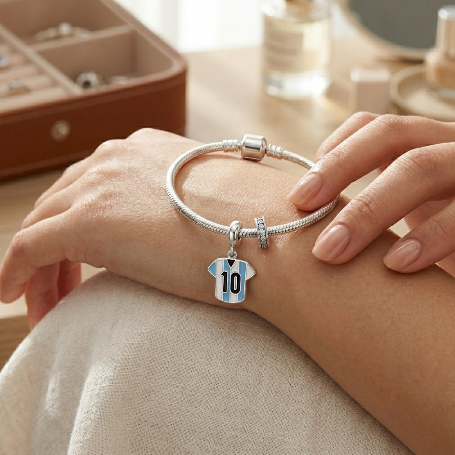 Silver Argentina No. 10 Football Jersey Charm