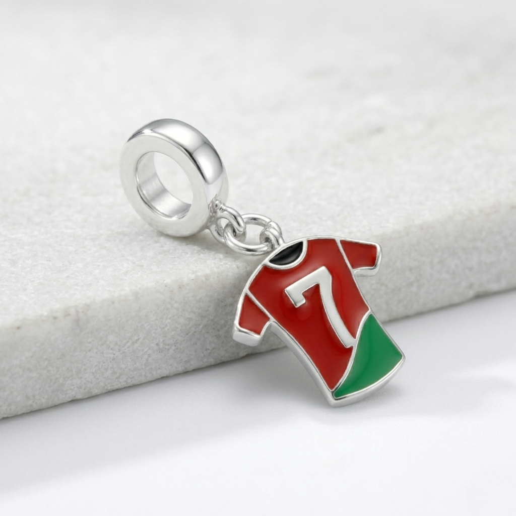 Silver Portugal No. 7 Football Jersey Charm