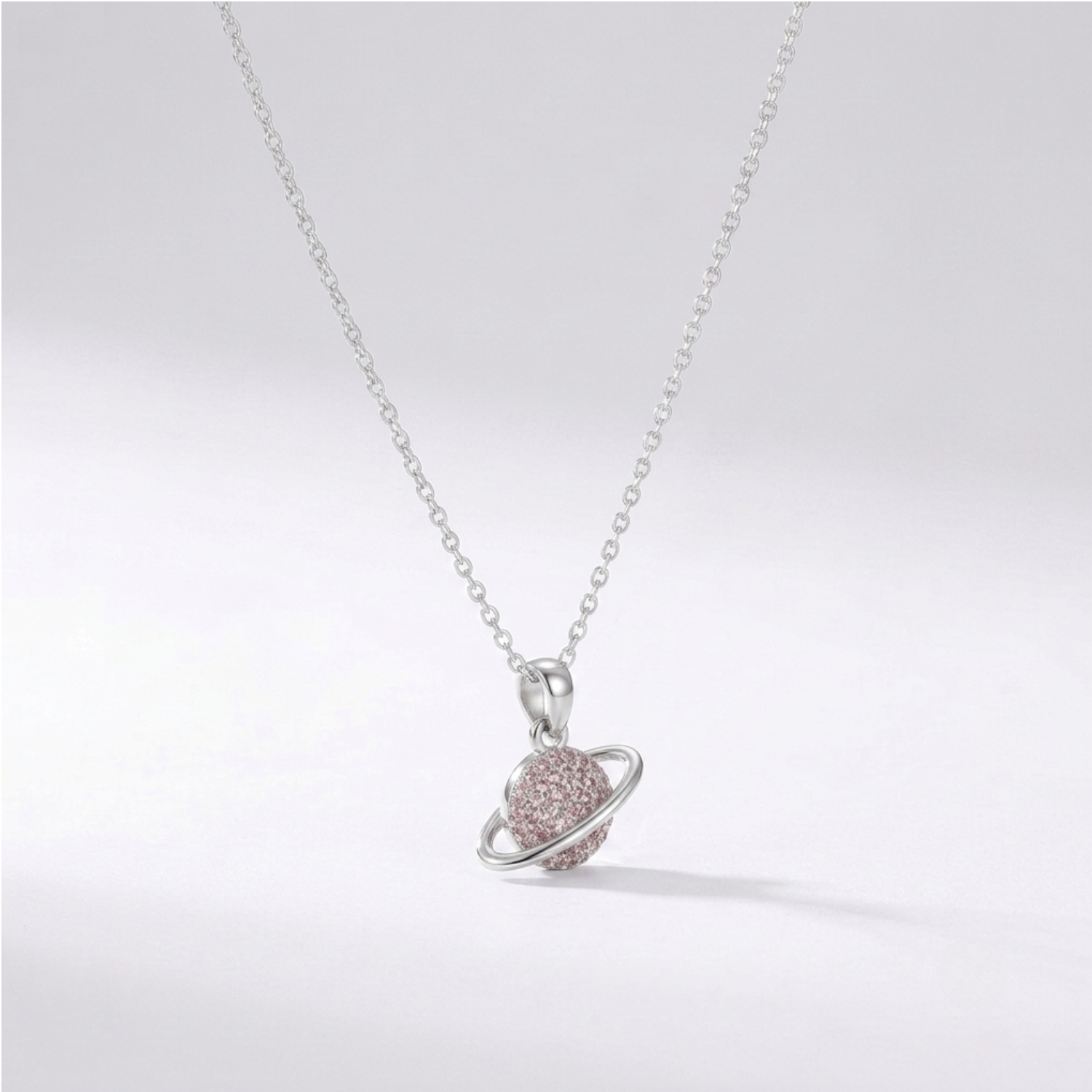 Silver Pink Planet Necklace