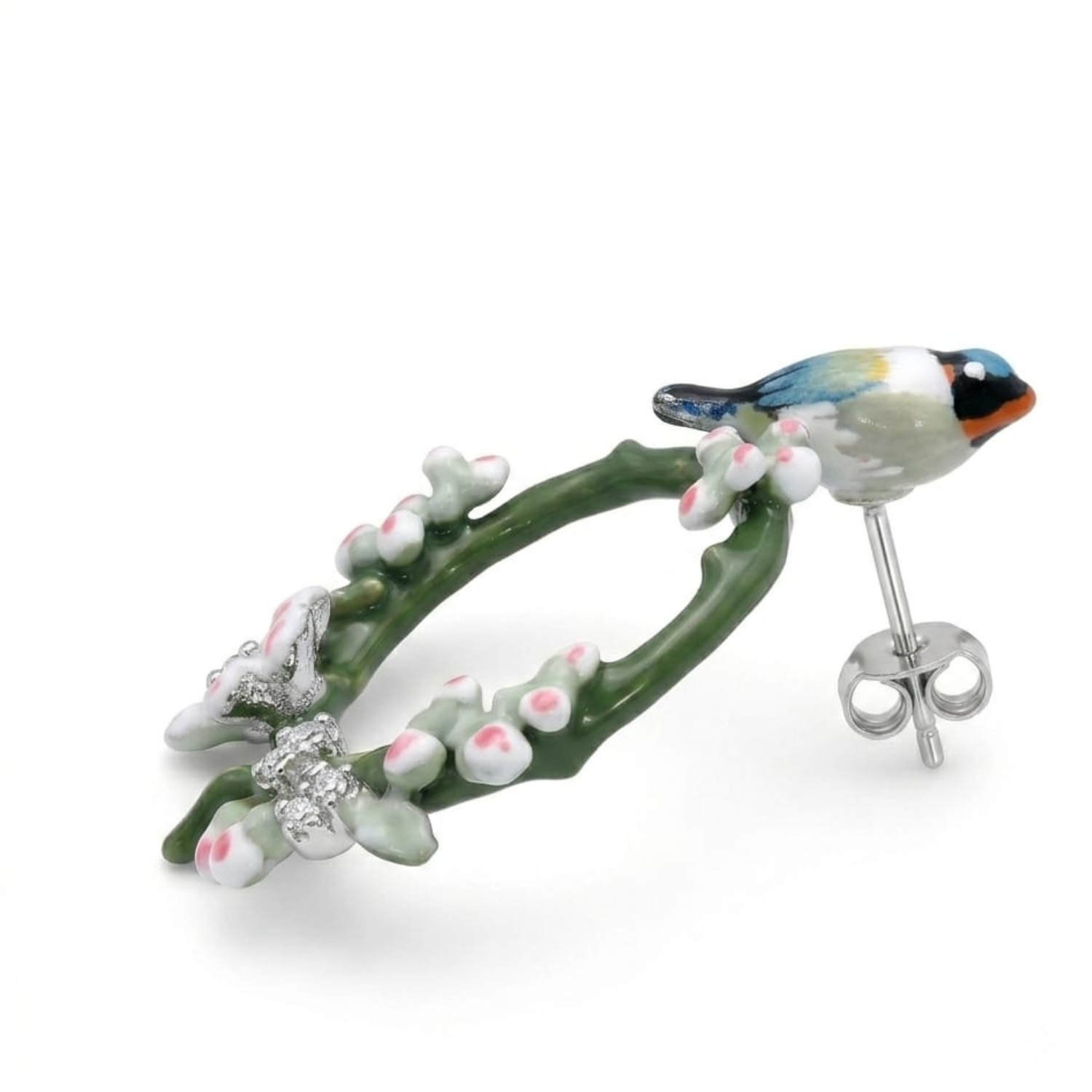 Silver Enamel Blossom Earrings
