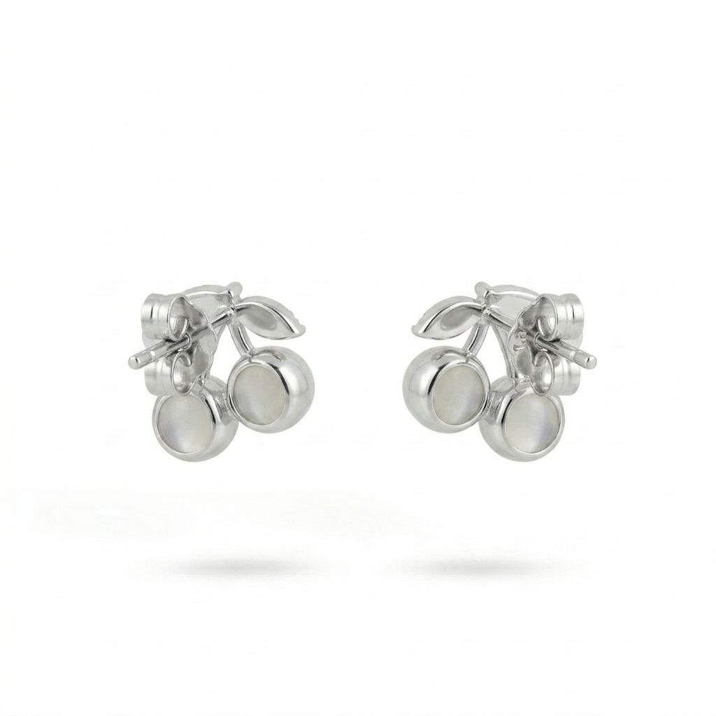 Silver Moonlit Cherry Studs Earrings