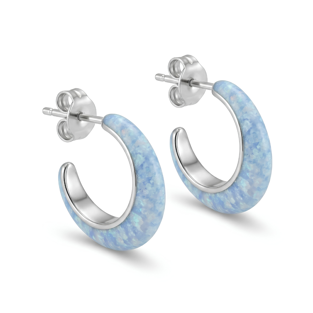 Silver Ocean Mist Opal Earring