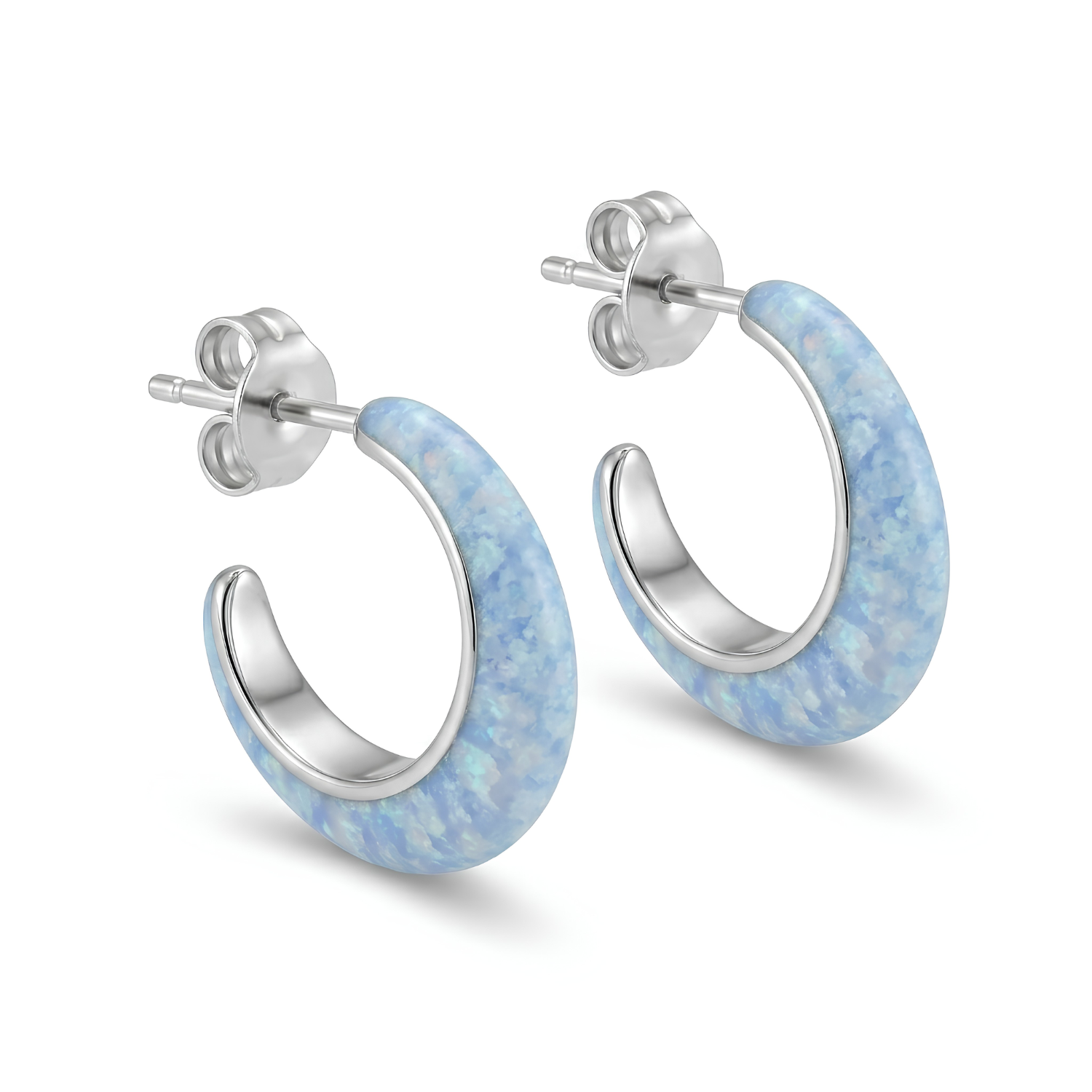 Silver Ocean Mist Opal Earring