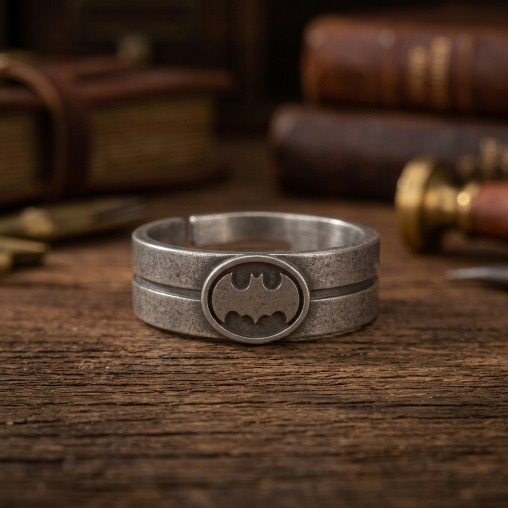 Silver Batman Emblem Ring