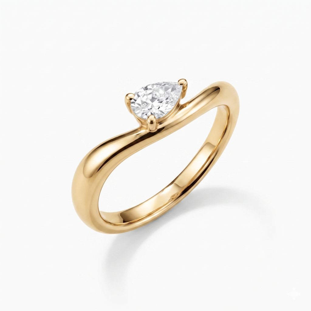 Silver Pear Solitaire Ring