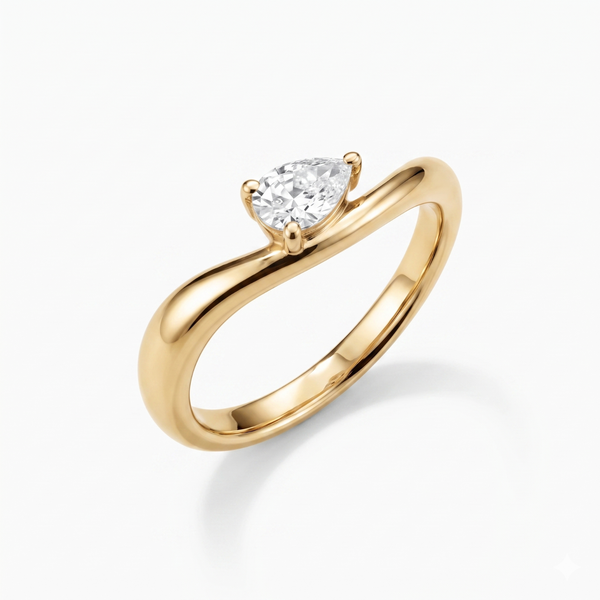 Silver Pear Solitaire Ring