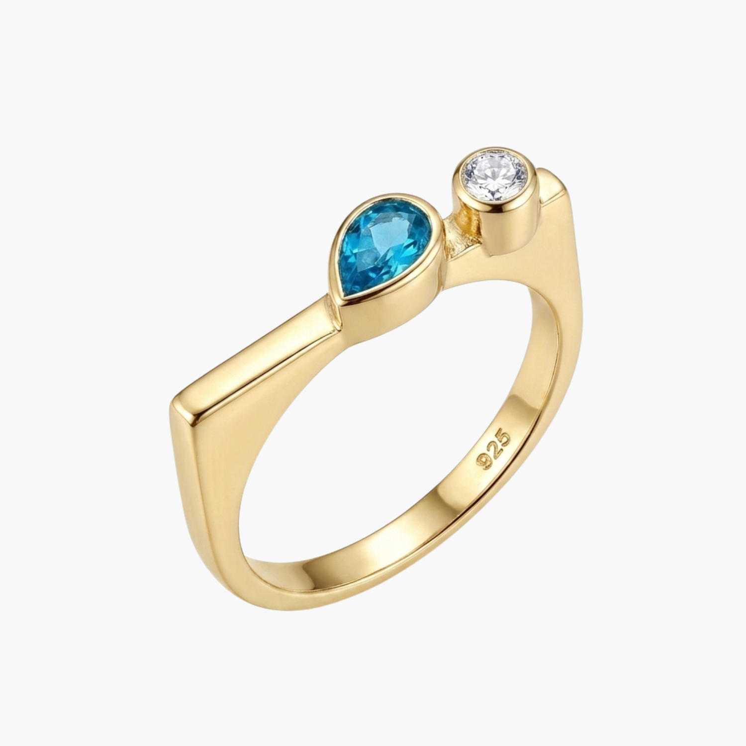 Silver Blue Pear Stackable Ring