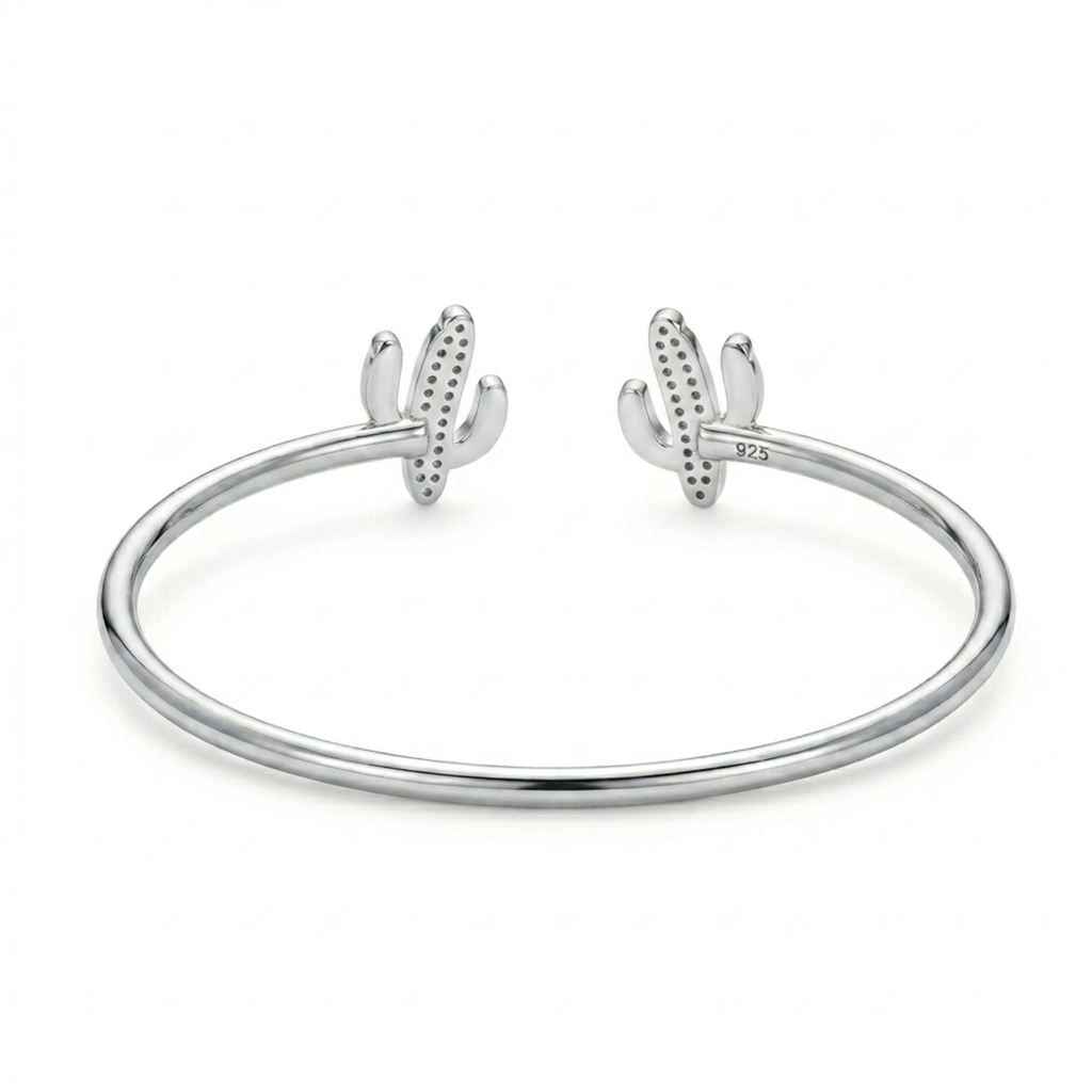 Silver Sparkling Cactus Bangle