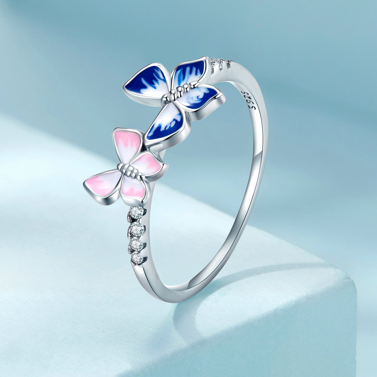"Sylvory 925 Sterling Silver Butterfly Prism Ring"