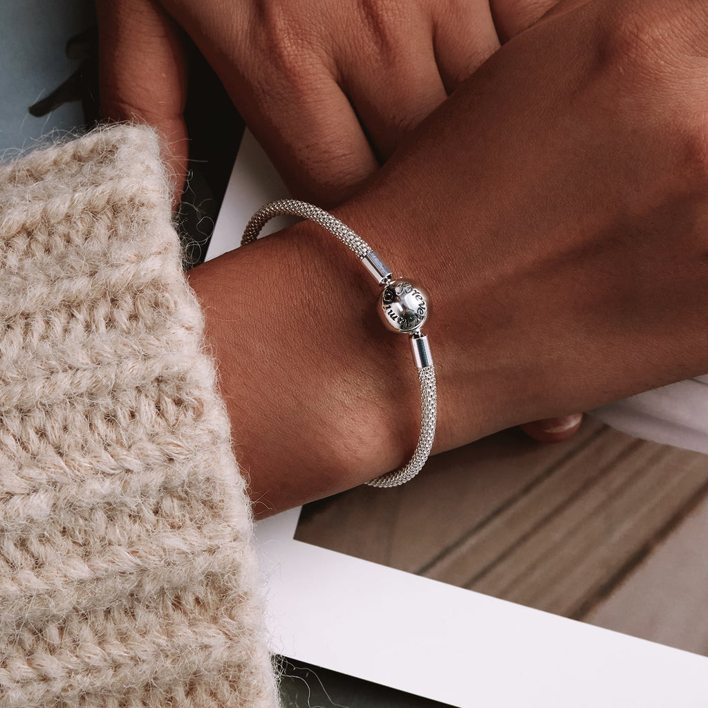 "Sylvory 925 Sterling Silver Chic Mesh Charm Keeper Bracelet"
