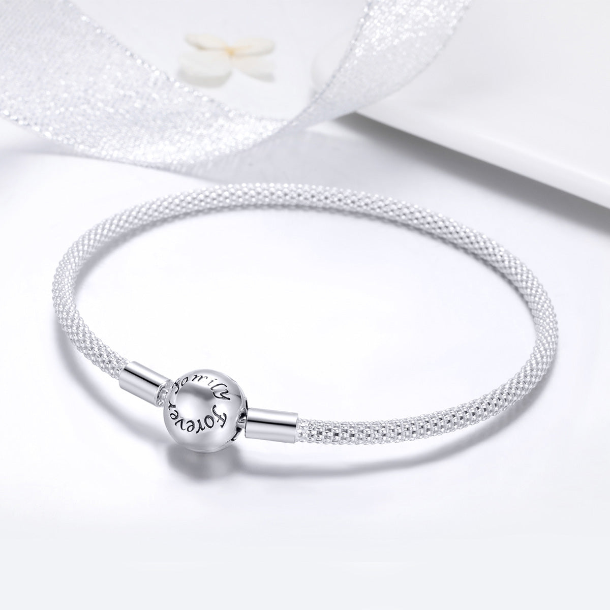 "Sylvory 925 Sterling Silver Chic Mesh Charm Keeper Bracelet"