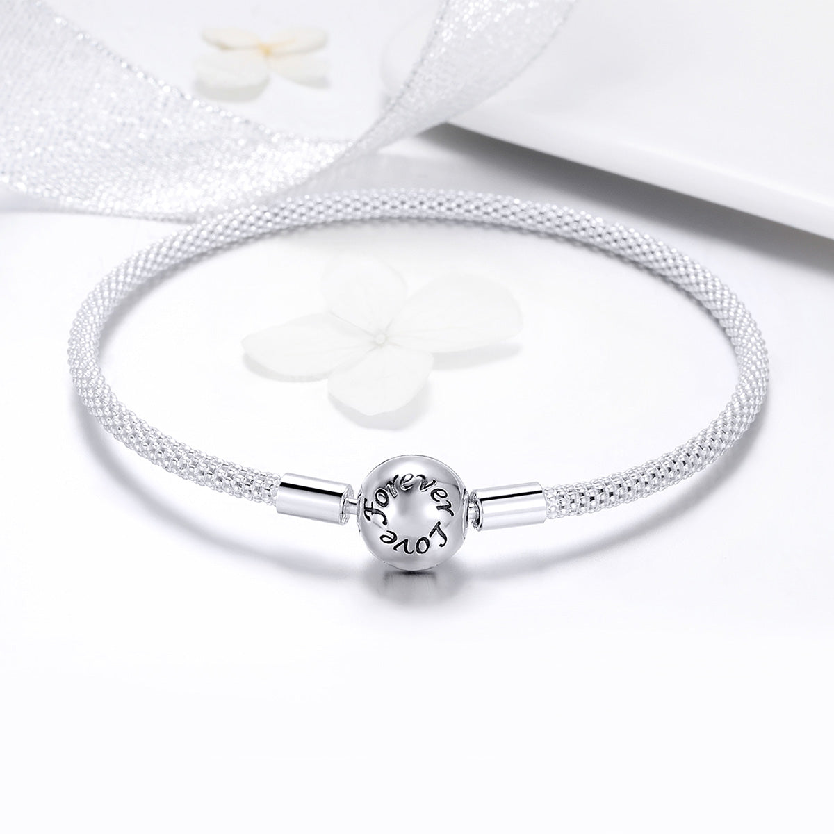 "Sylvory 925 Sterling Silver Chic Mesh Charm Keeper Bracelet"