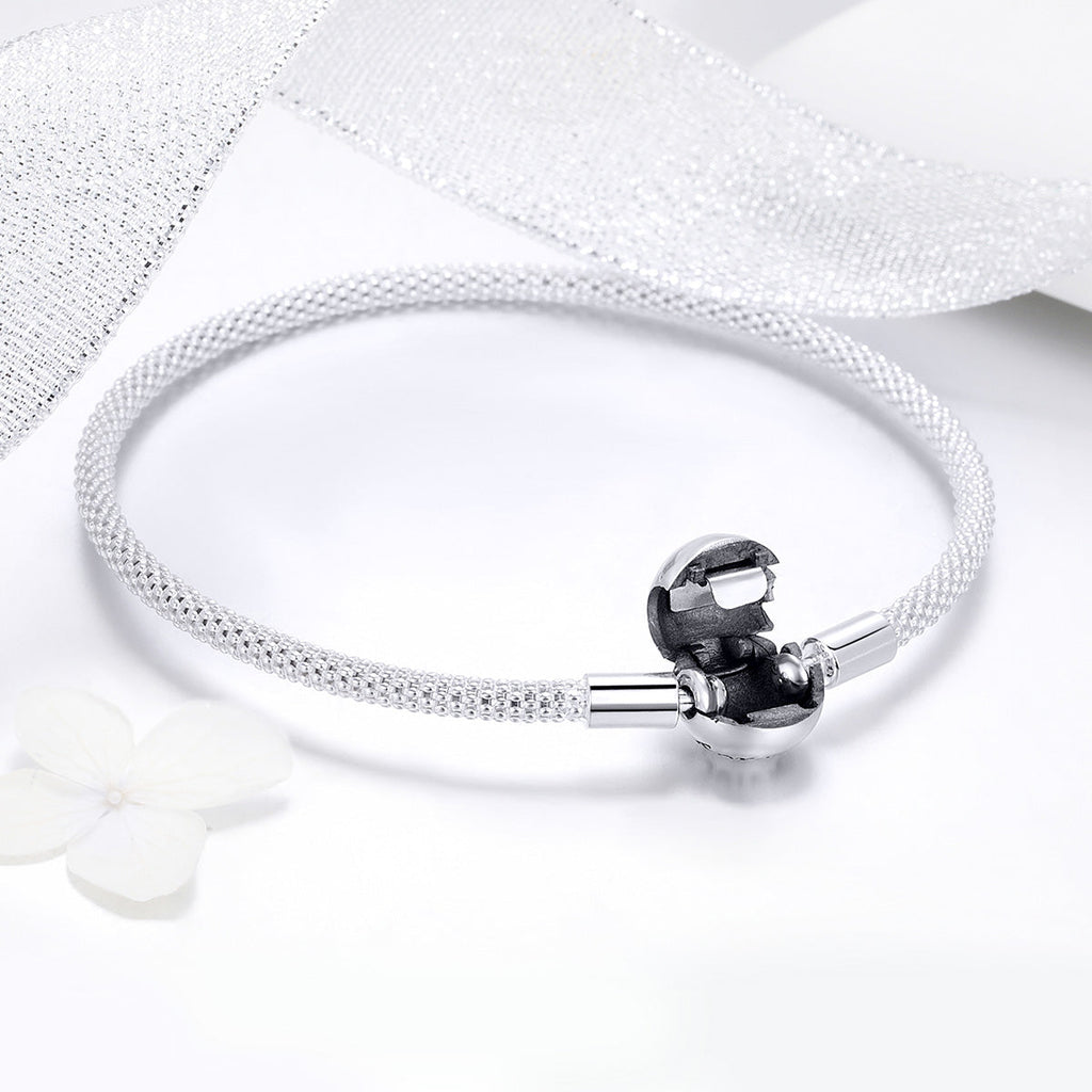 "Sylvory 925 Sterling Silver Chic Mesh Charm Keeper Bracelet"