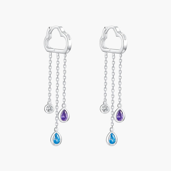 Silver Cloudy Shower Earrings in 925 Sterling Silver by Sylvory