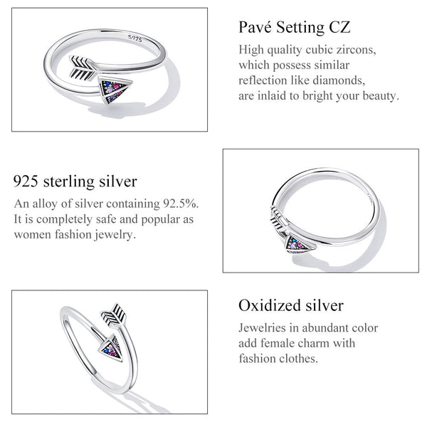 "Sylvory 925 Sterling Silver Colorburst Arrow Ring"