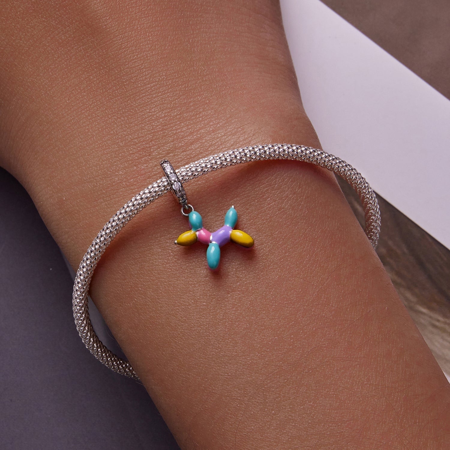 "Sylvory 925 Sterling Silver Colorful Balloon Dog Charm"