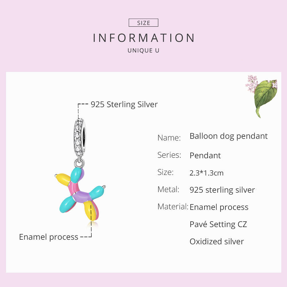 "Sylvory 925 Sterling Silver Colorful Balloon Dog Charm"