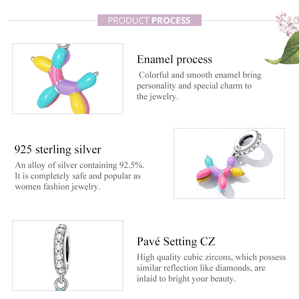 "Sylvory 925 Sterling Silver Colorful Balloon Dog Charm"