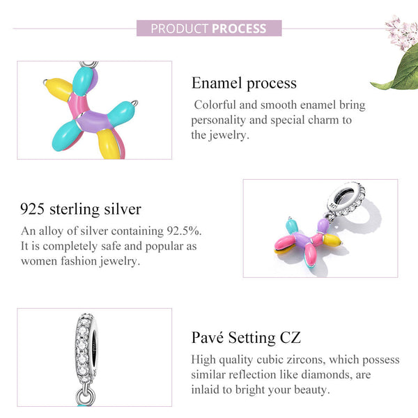"Sylvory 925 Sterling Silver Colorful Balloon Dog Charm"