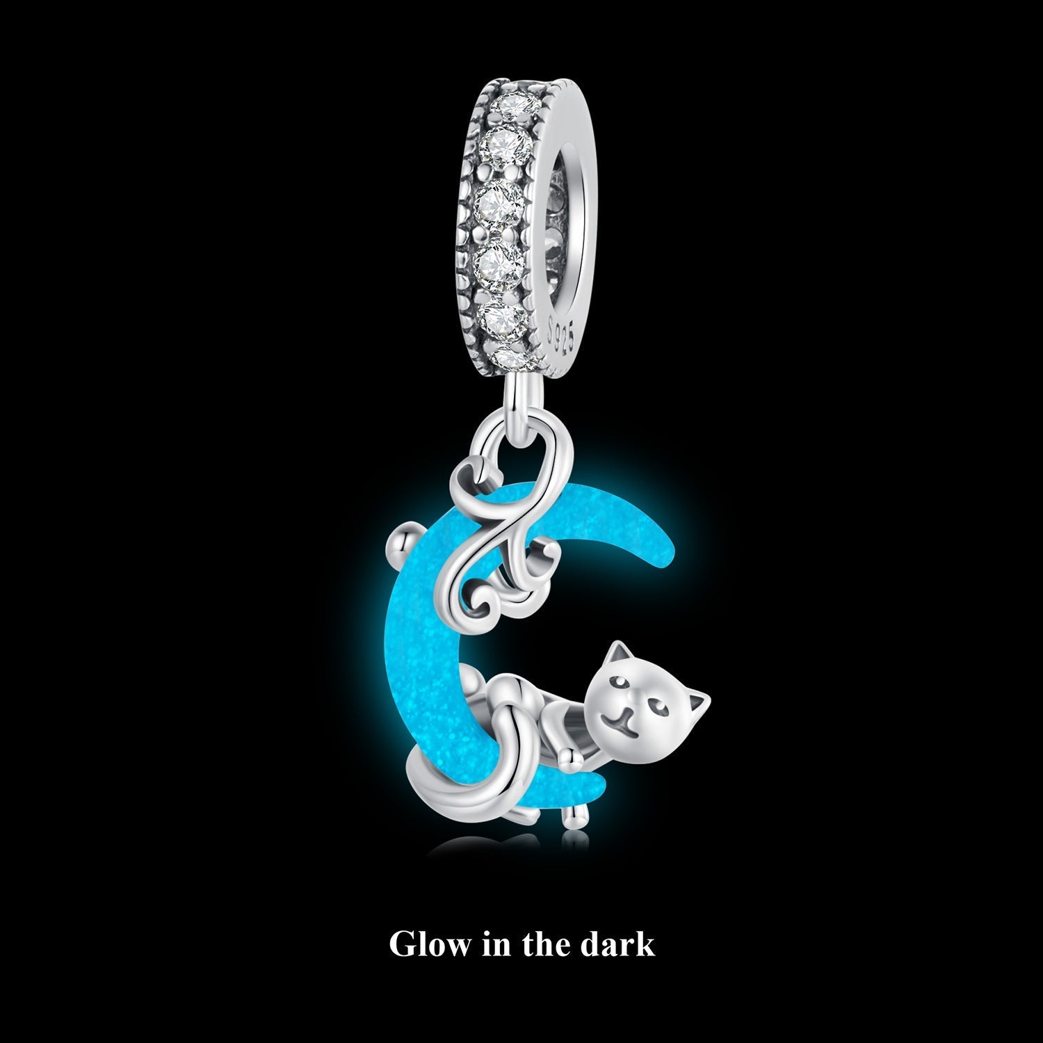 "Sylvory 925 Sterling Silver Cosmic Cat Glow Charm"