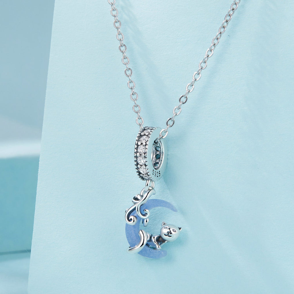 "Sylvory 925 Sterling Silver Cosmic Cat Glow Charm"