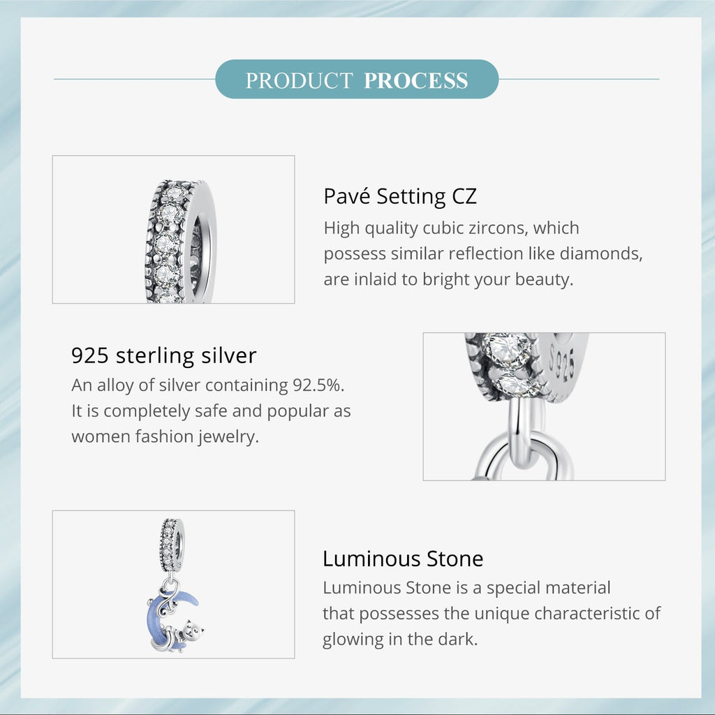 "Sylvory 925 Sterling Silver Cosmic Cat Glow Charm"