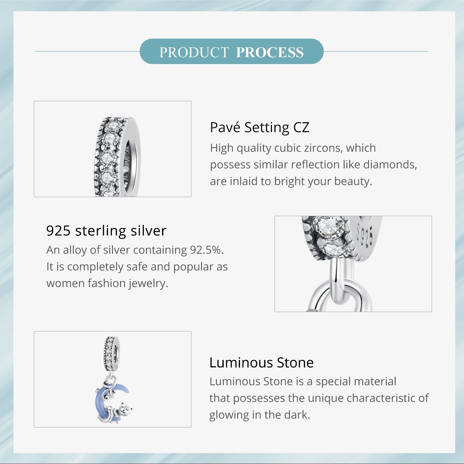 "Sylvory 925 Sterling Silver Cosmic Cat Glow Charm"