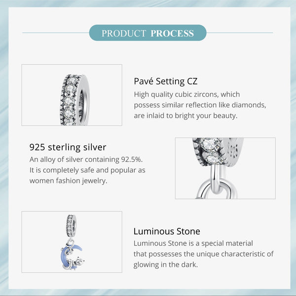 "Sylvory 925 Sterling Silver Cosmic Cat Glow Charm"